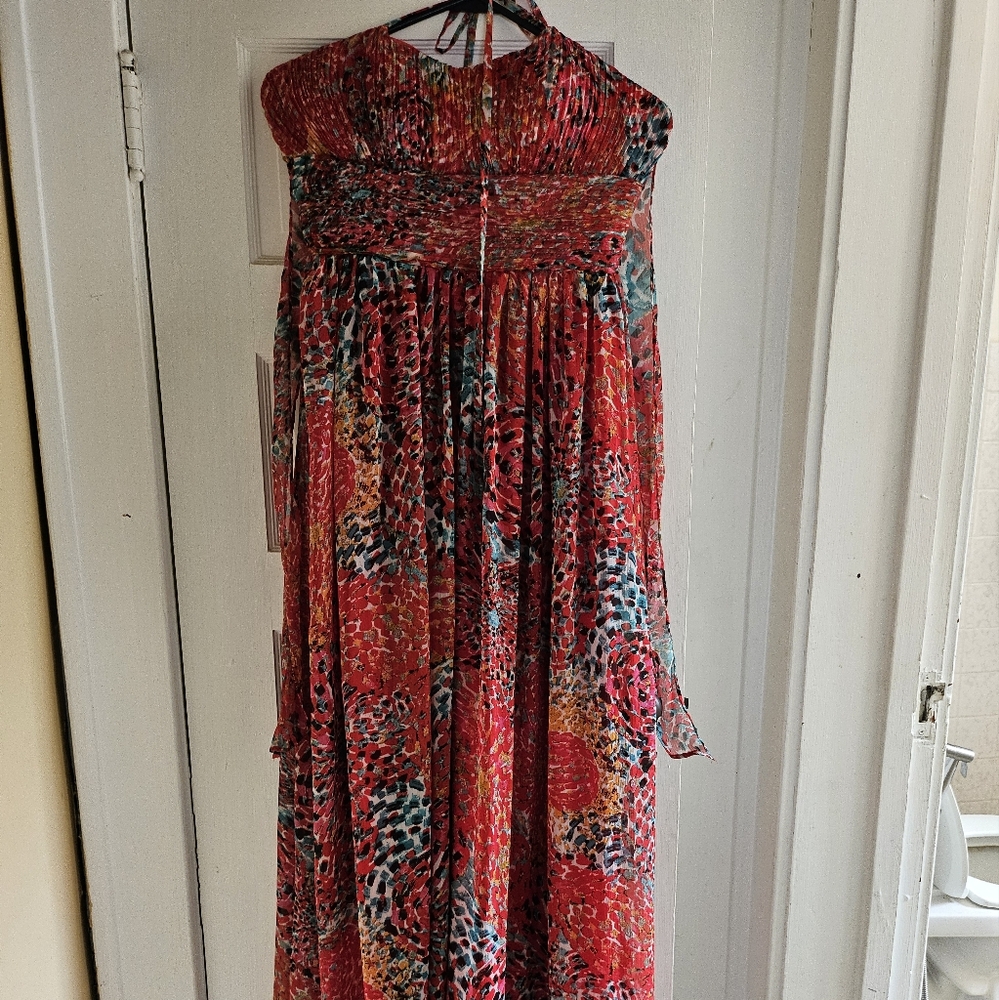 Red and Blue Strapless Sundress for Resort Wear